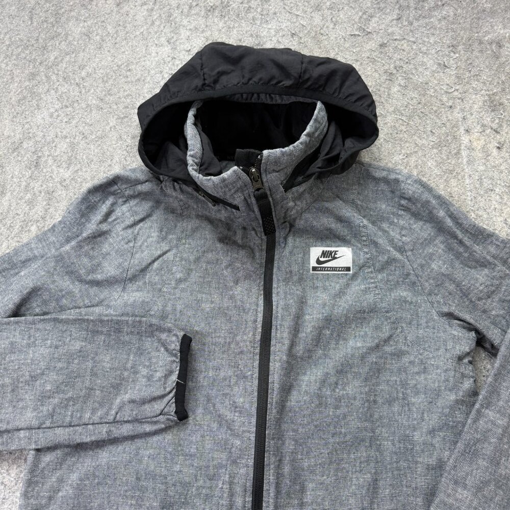 Nike International Parka Jacket Women S Gray Black Warmup Hooded Full Zip 831685